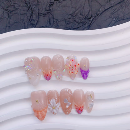 Almond 3D flower French tip butterfly