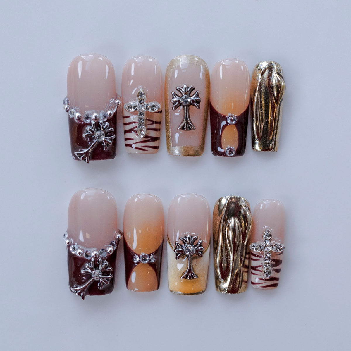Twilight Garden handmade press-on nails — medium square set in floral pink and handcrafted art detailing | Fullovenail