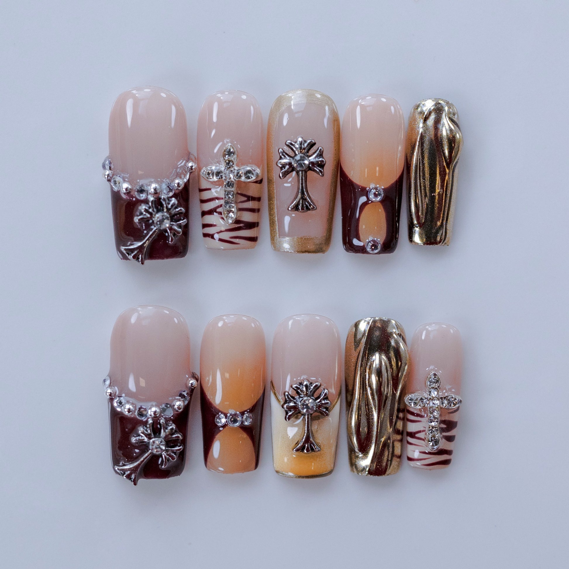 Twilight Garden handmade press-on nails — medium square set in floral pink and handcrafted art detailing | Fullovenail