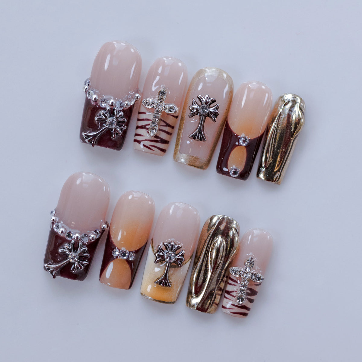 Floral Garden floral pink press-on nails flat lay | Floral Garden nail inspo