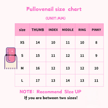 Fullovenail Press-On Nail Size Chart: XS, S, M, L & Custom Widths in MM | Sizing Guide