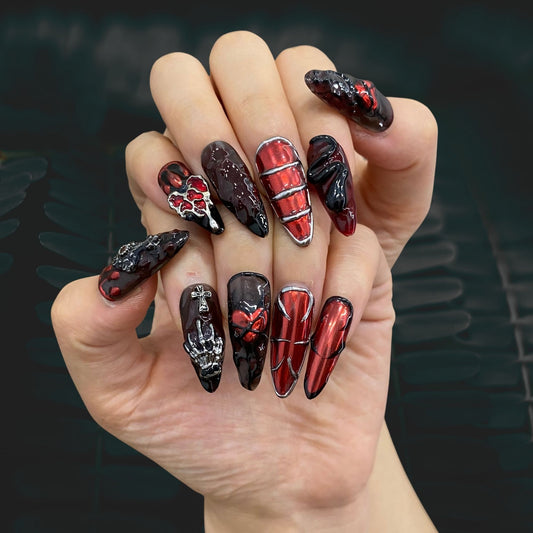 Dark Glamour black press-on nails on hand | Dark Glamour nail inspo