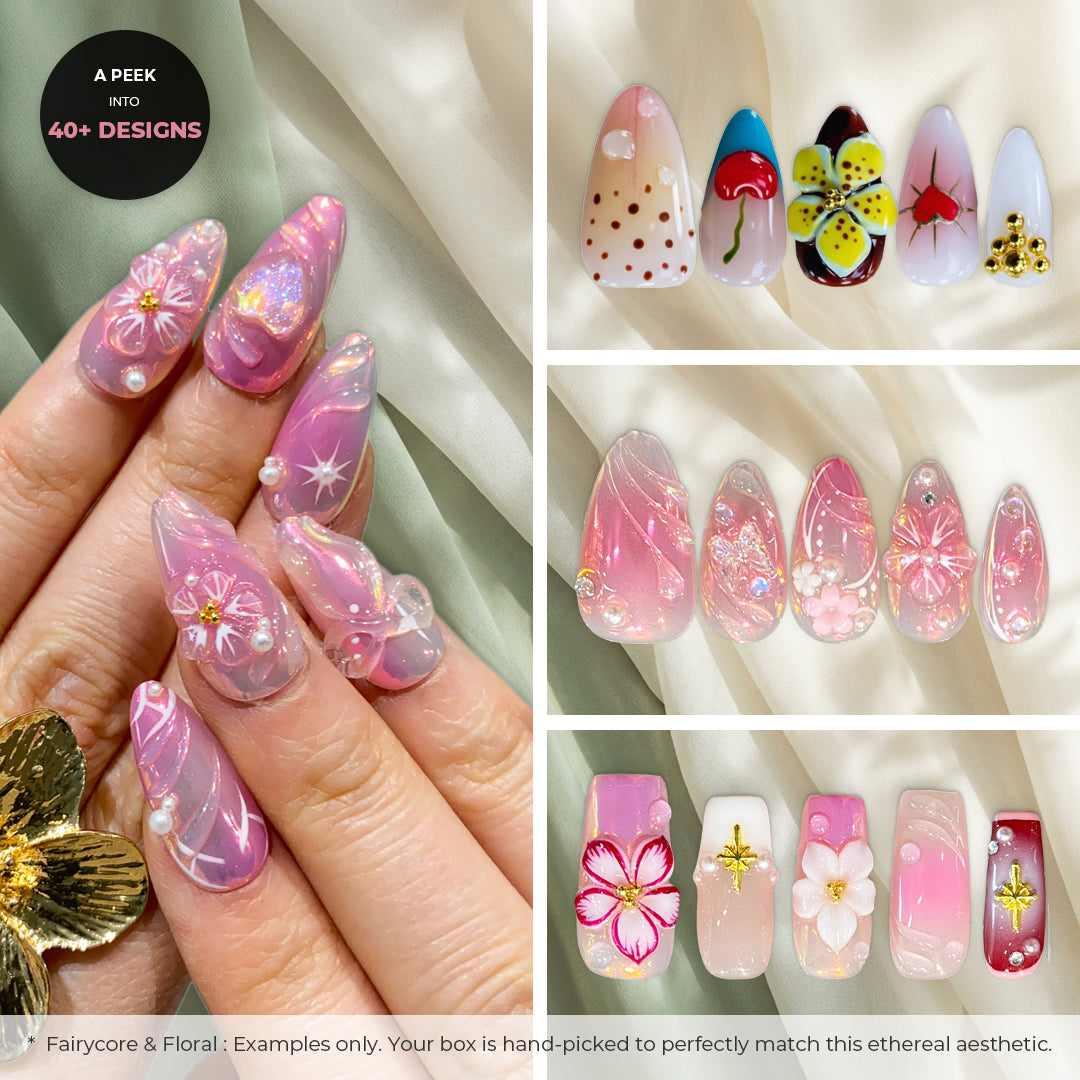 Fairycore 3D floral handmade gel nails sample included in mystery box