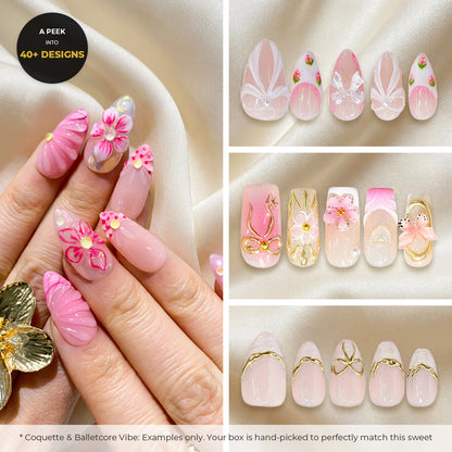 Coquette pink ribbon bowknot press-on nails sample in mystery archive