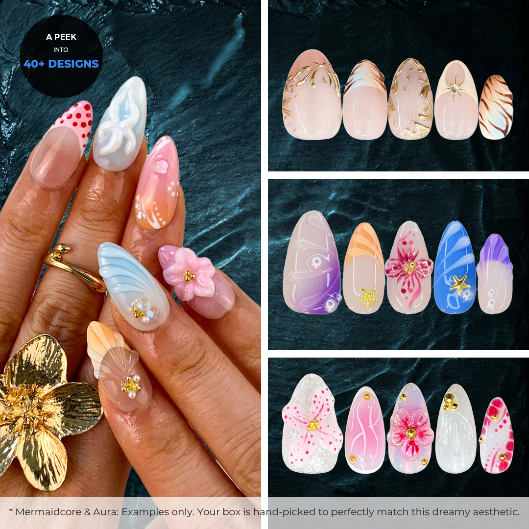 Mermaidcore ocean chrome aqua nails sample in mystery nail selection