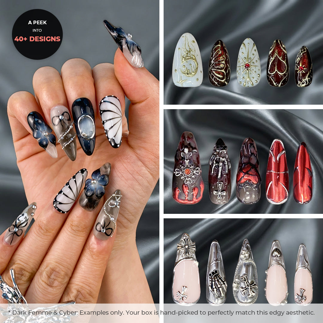 Dark femme gothic stiletto nails sample included in curated mystery bundle