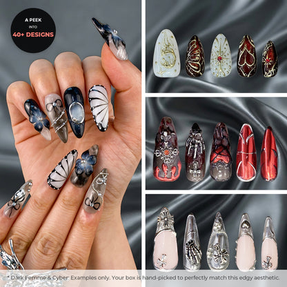 Dark femme gothic stiletto nails sample included in curated mystery bundle