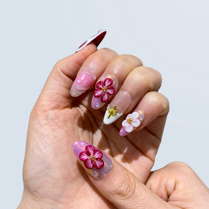 Celestial Blossom Fairy nails worn in natural sunlight showing glossy gel finish