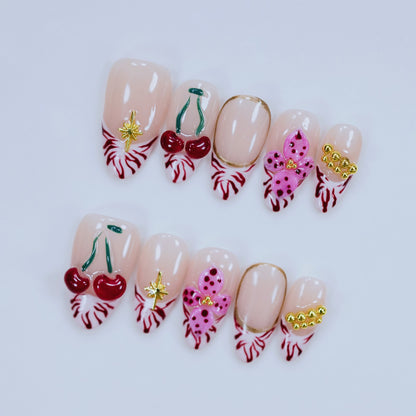 Full 10-piece set display of Royal Petals animal print French press-on nails