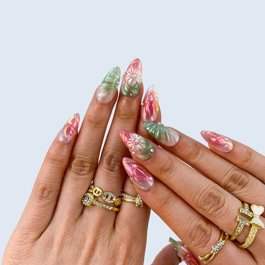 Mermaidcore blue press-on nails on hand | Mermaidcore nail inspo