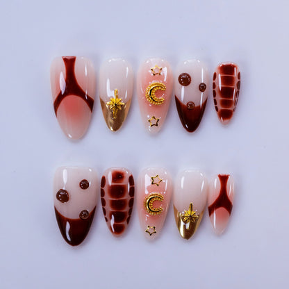Baroque Nightfall handmade press-on nails — medium almond set in smoky gothic tones | Fullovenail