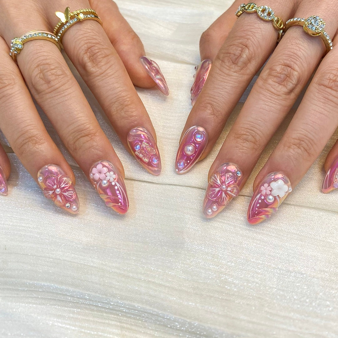Ten finger full set display of Luminous Dream nails highlighting glazed finish