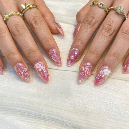 Ten finger full set display of Luminous Dream nails highlighting glazed finish