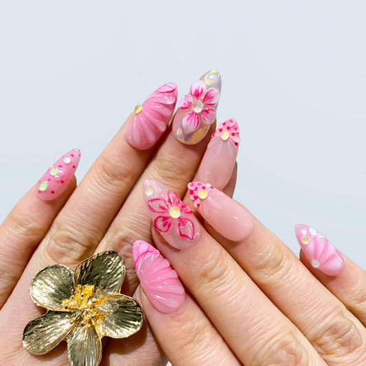 Aesthetic pink press-on nails on hand | Aesthetic nail inspo