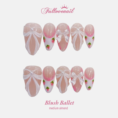 Blush Ballet 3D Ribbon Bow Almond Press-On Nails