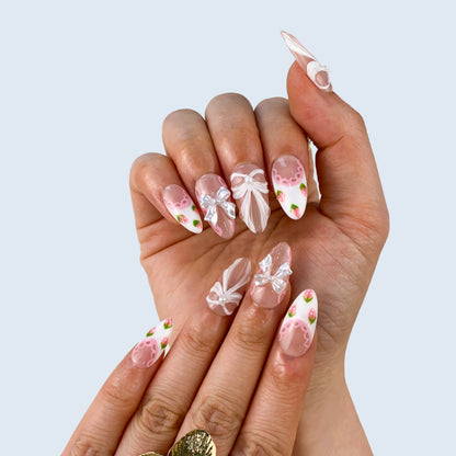 Salon quality Blush Ballet reusable gel press-on nails with custom sizing on natural hands