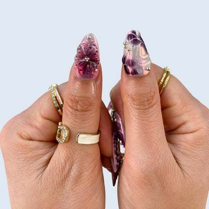 Salon quality Violet Gleam reusable magnetic gel nails with custom sizing on natural hands