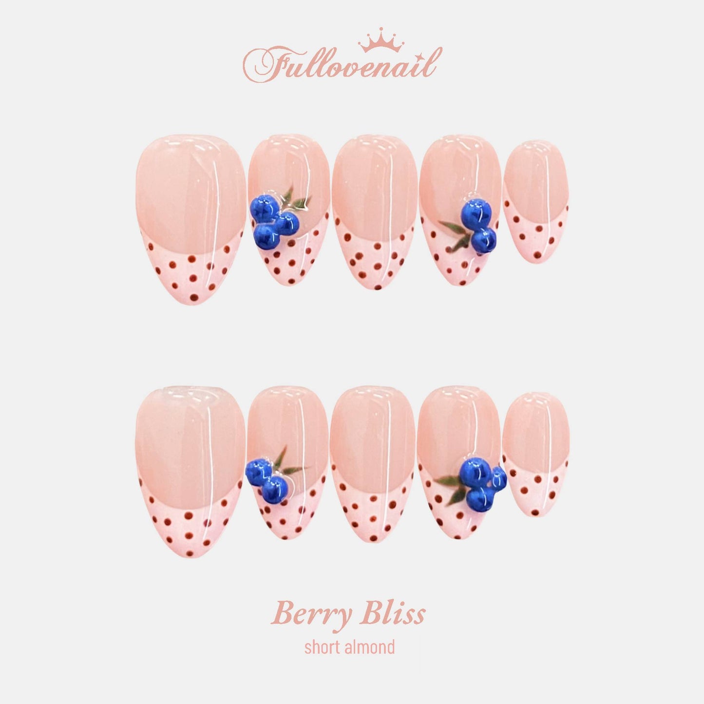 Berry Bliss handmade press-on nails — short almond set in red and handcrafted art detailing | Fullovenail