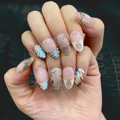 Handcrafted Aurora Veil almond press-on nails manicure ideas | Fullovenail