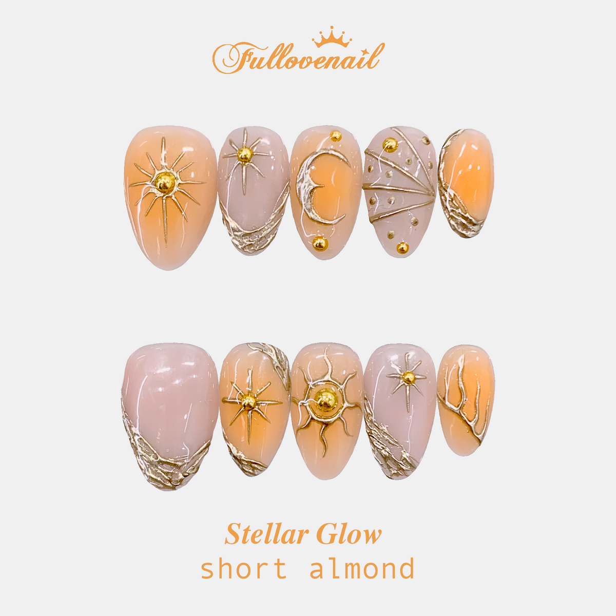 Stellar Glow handmade press-on nails — short almond set in galaxy cat eye shimmer | Fullovenail