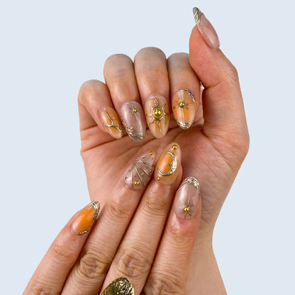 Handcrafted galaxy cat eye shimmer gel fake nails in natural light for everyday wear and special occasions
