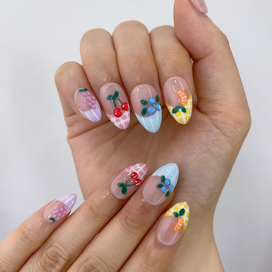 Aesthetic coral orange press-on nails on hand | Aesthetic nail inspo
