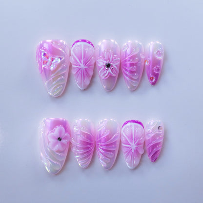 Purple Blush handmade press-on nails — medium almond set in soft lavender purple | Fullovenail
