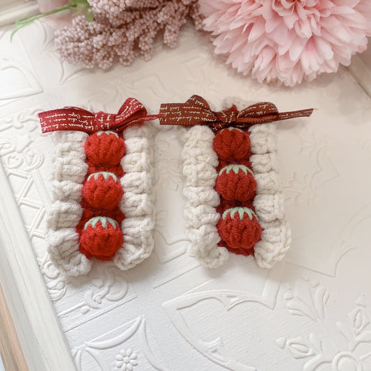 Handmade Silk Ribbon Strawberry Hair clip