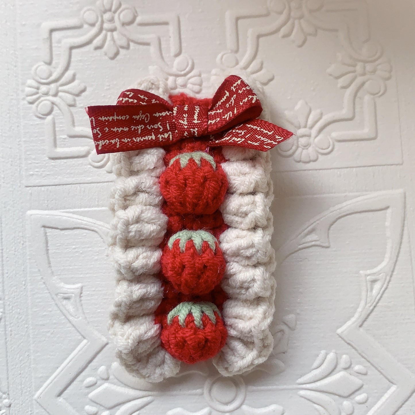 Handmade Silk Ribbon Strawberry Hair clip