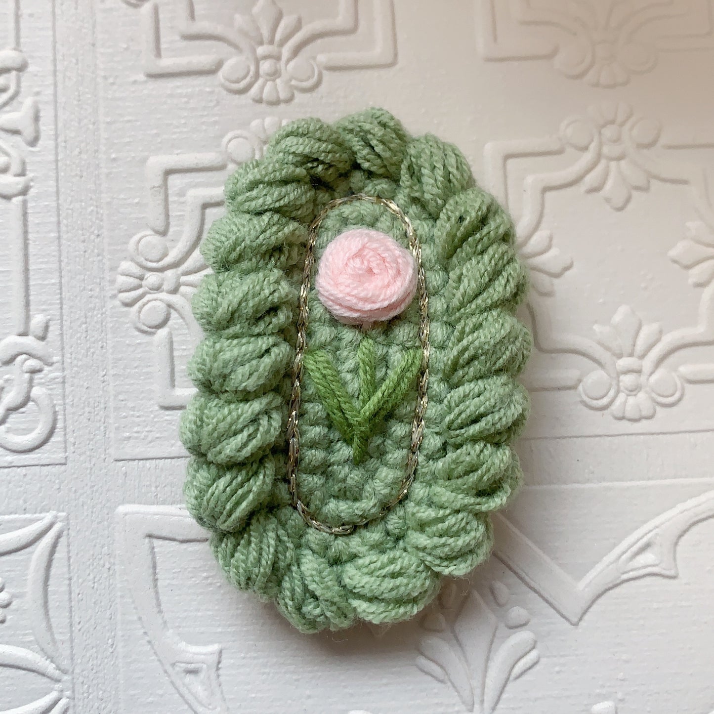 Embroidered rose hair clip