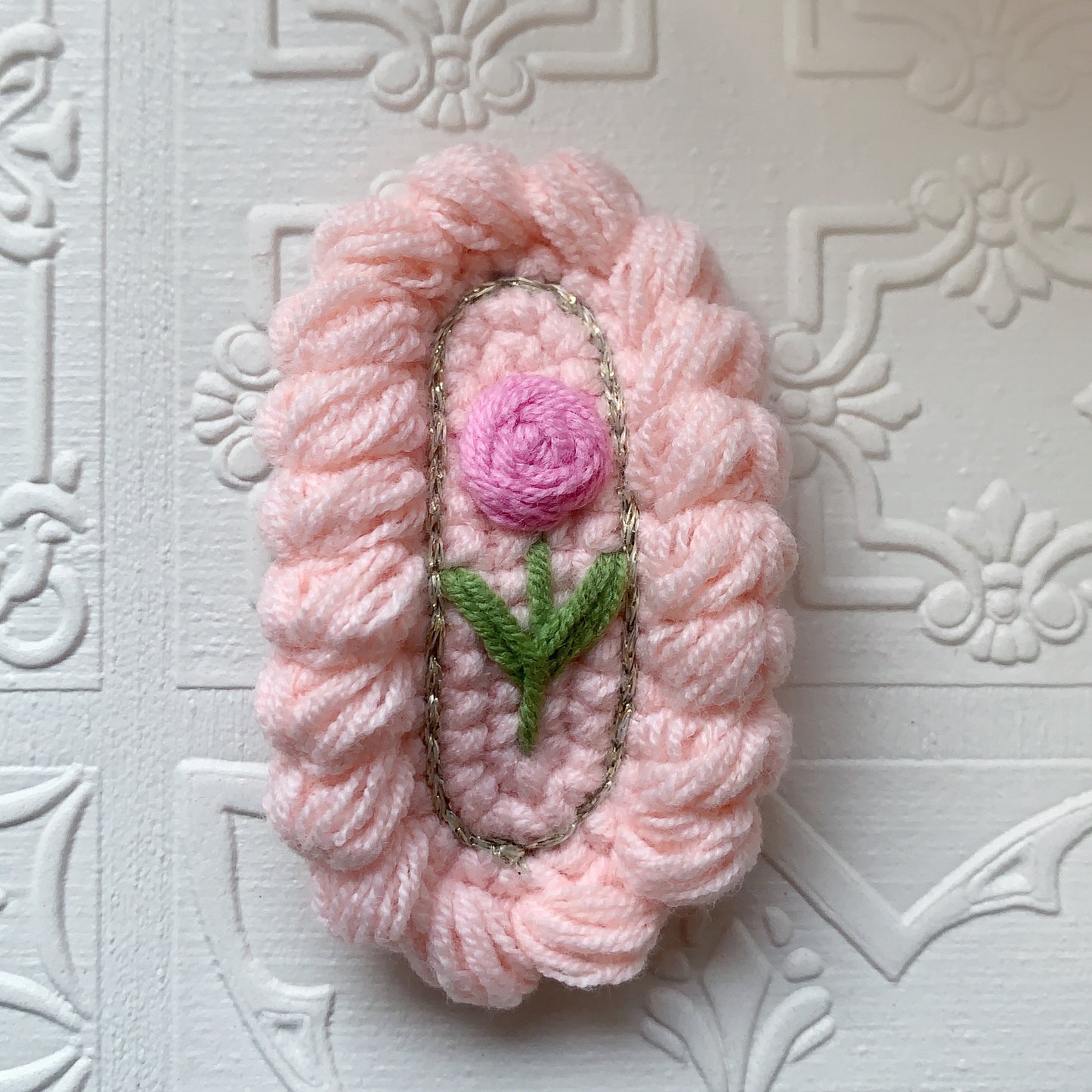Embroidered rose hair clip