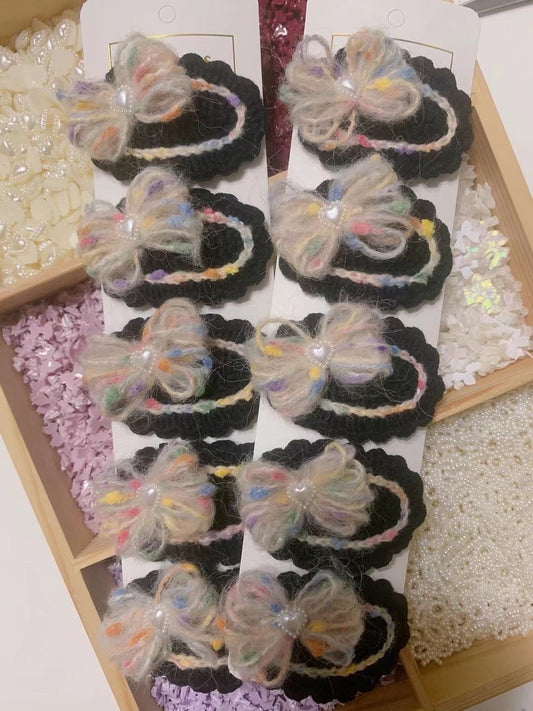 Handmade Knit Black Colorful  Bean Hair Clip