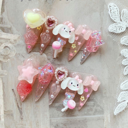 Medium Stiletto Pink Heart Cinnamoroll Cute nail